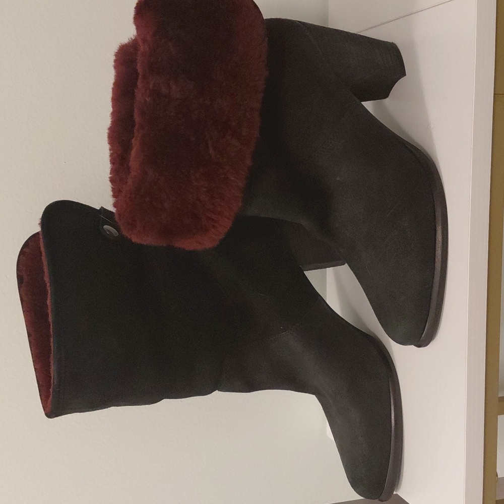 UGG Black and Burgundy Heeled Boots